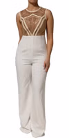 White Beige Mesh Crystal Embellished Sleeveless Jumpsuit 1