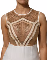 White Beige Mesh Crystal Embellished Sleeveless Jumpsuit 4
