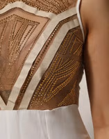 White Beige Mesh Crystal Embellished Sleeveless Jumpsuit 5