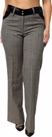 Gray Wool Blend Plaid Straight Leg Velvet Waist Pants 1