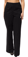 Black Wool Blend Pinstripe Straight Leg Pants 1