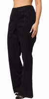Black Wool Blend Pinstripe Straight Leg Pants 2