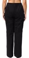 Black Wool Blend Pinstripe Straight Leg Pants 4