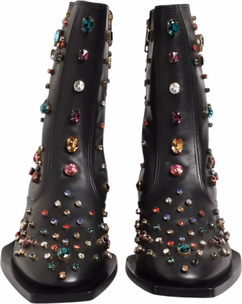 Black Crystal Embellished Men Short Boots Shoes