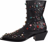 Black Crystal Embellished Men Short Boots Shoes 5
