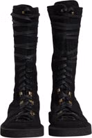 Black Alpaca Wool Suede Mid Calf Boots Shoes 1