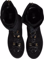 Black Alpaca Wool Suede Mid Calf Boots Shoes 2