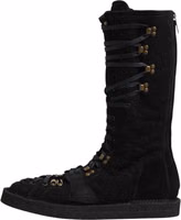 Black Alpaca Wool Suede Mid Calf Boots Shoes 5