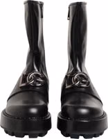 Black Logo Plaque Mid Calf Biker Boots Shoes 1