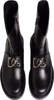 Black Logo Plaque Mid Calf Biker Boots Shoes 2