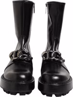 Black Logo Plaque Mid Calf Biker Boots Shoes 1