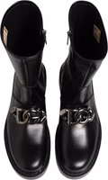 Black Logo Plaque Mid Calf Biker Boots Shoes 2