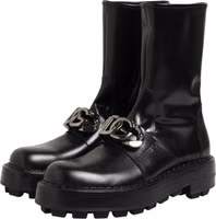 Black Logo Plaque Mid Calf Biker Boots Shoes 3