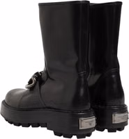 Black Logo Plaque Mid Calf Biker Boots Shoes 4