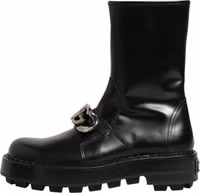 Black Logo Plaque Mid Calf Biker Boots Shoes 5