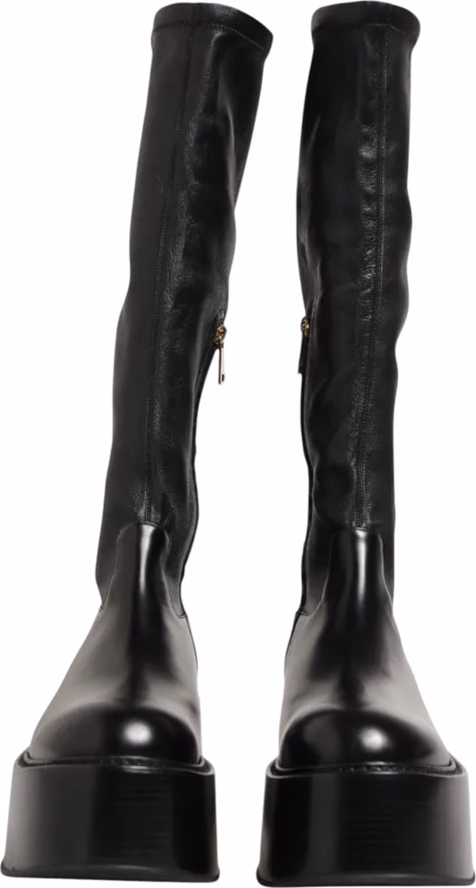 Black Logo Plaque Over The Calf Boots Shoes