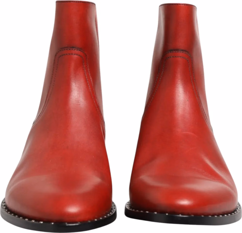 Red Studded Chelsea Short Ankle Boots Shoes