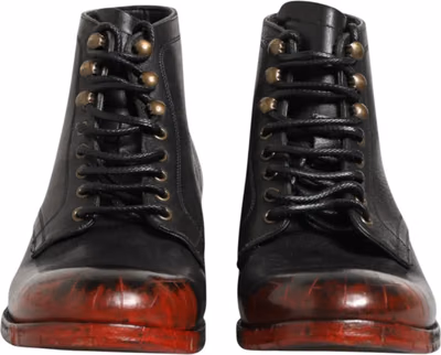 Black Red Lace Up Short Ankle Boot Shoes