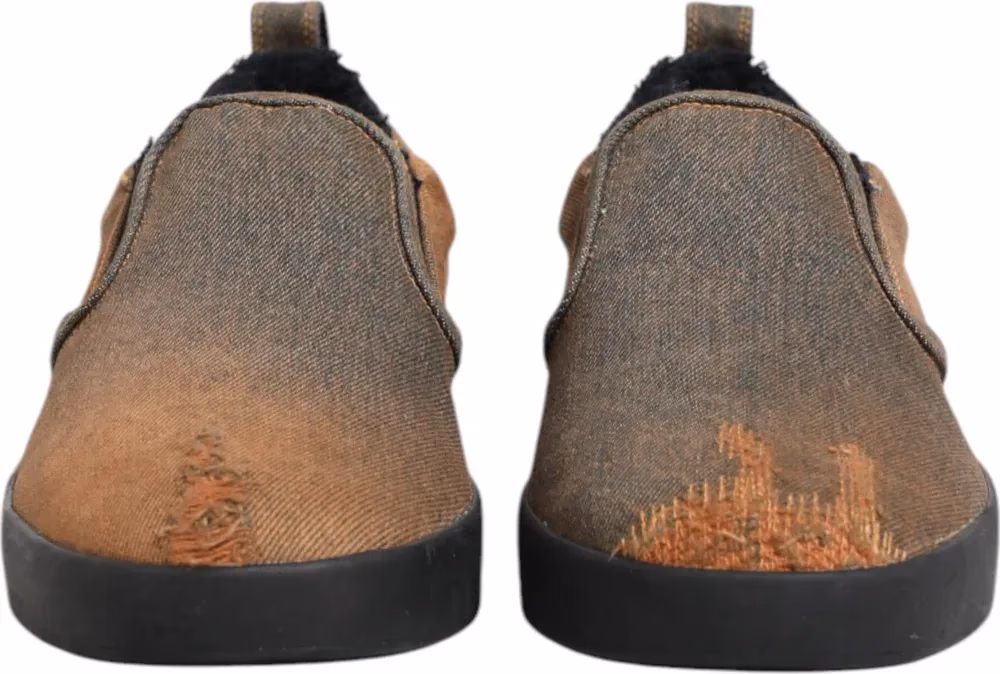 Brown Cotton Low Top Slip On Sneakers Shoes