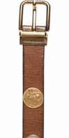 Brown Leather Gold Silver Coin Buckle Belt 2