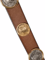 Brown Leather Gold Silver Coin Buckle Belt 3