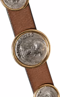 Brown Leather Gold Silver Coin Buckle Belt 4