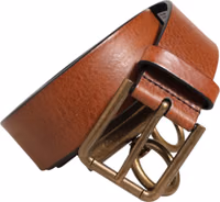 Brown Leather Side Rings Brass Buckle Belt 1