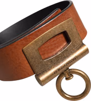 Brown Leather Side Rings Brass Buckle Belt 2