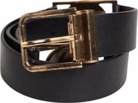 Black Leather Gold Silver Coin Buckle Belt 1