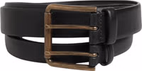 Black Double Strap Leather Brass Buckle Belt 2