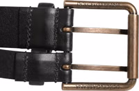 Black Double Strap Leather Brass Buckle Belt 3