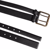 Black Double Strap Leather Brass Buckle Belt 5