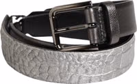 Black Silver Pebbled Texture Leather Buckle Men Belt 1