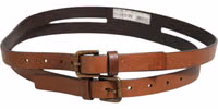 Brown Double Strap Leather Gold Buckle Belt 2