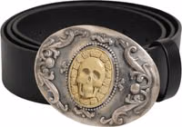 Black Leather Ornate Metal Buckle Men Belt 1