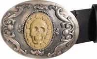 Black Leather Ornate Metal Buckle Men Belt 2