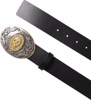 Black Leather Ornate Metal Buckle Men Belt 3