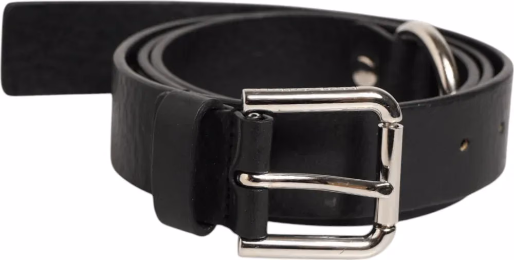 Black Leather Classic Metal Logo Buckle Belt