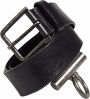 Black Leather Side Rings Brass Buckle Belt 1