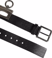 Black Leather Side Rings Brass Buckle Belt 4