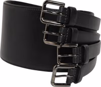 Black Leather 4-Strap Metal Multi-Buckle Belt 1