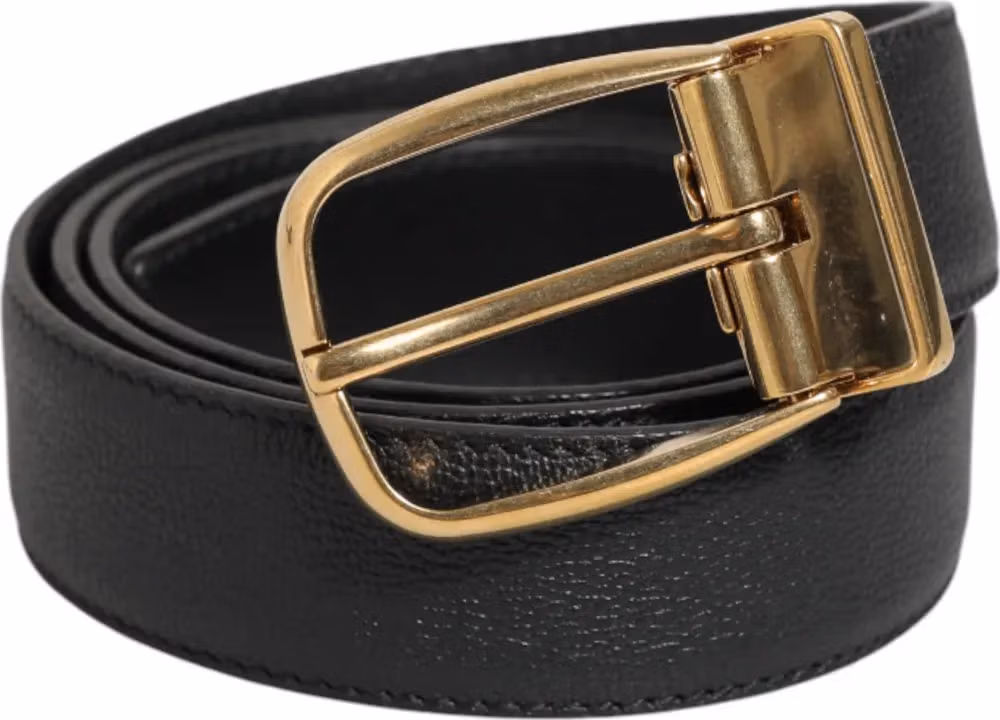 Black Leather Classic Metal Logo Buckle Belt