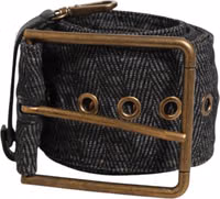 Grey Fabric Logo Plate Metal Brass Buckle Belt 1