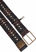 حزام من قماش كاروهات بلوحة شعار وإبزيم نحاسي 5