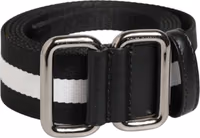 Black White Striped Metal Buckle Men Belt 1