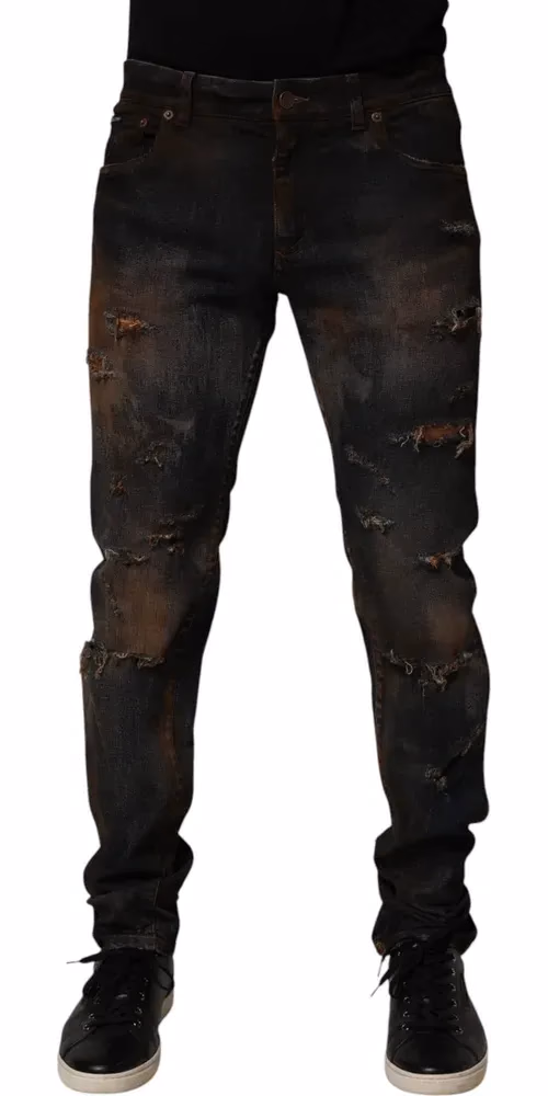 Black Cotton Skinny Tattered Men Denim Jeans