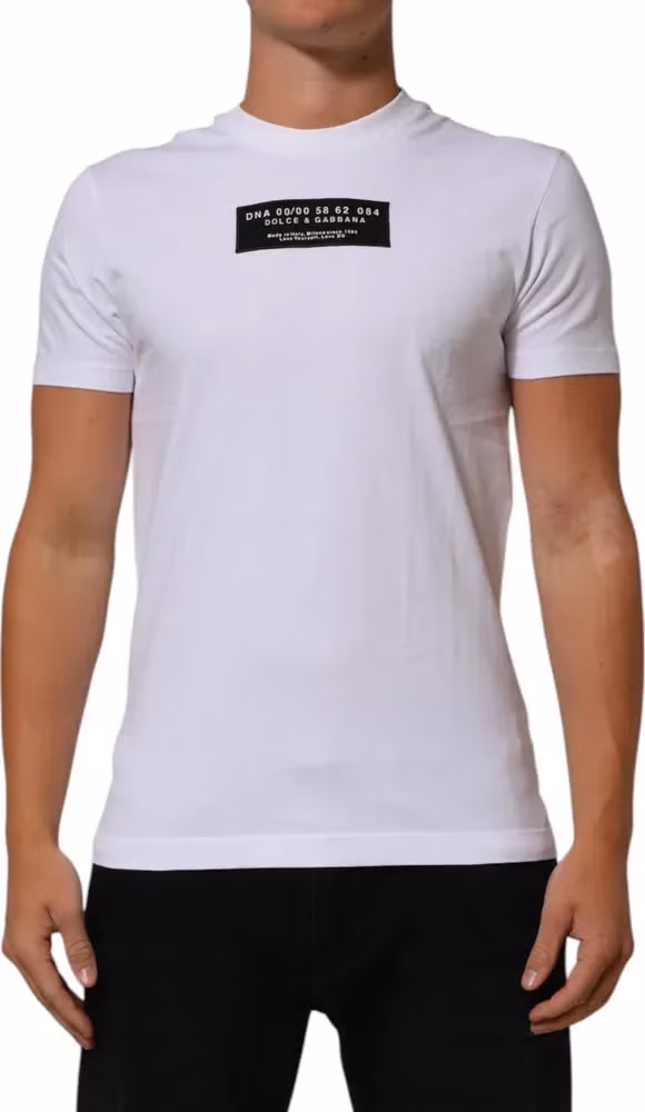 White Cotton Logo Print Crew Neck Men T-shirt