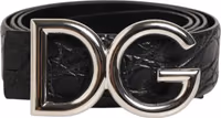 Black Exotic Leather DG Logo Buckle Belt 1