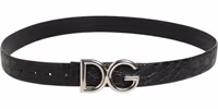 Black Exotic Leather DG Logo Buckle Belt 3