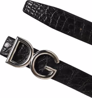 Black Exotic Leather DG Logo Buckle Belt 4